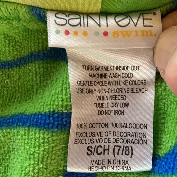 SAINT EVE Dinosaur Swim Coverup Bathrobe With Hood Size Small 7/8 - Picture 6 of 12